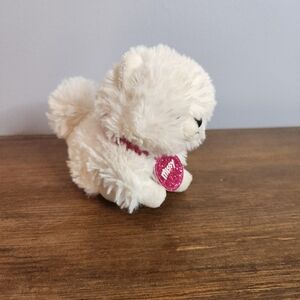Justice Pet Shop Gund Missy White Dog Fluffy Pink Sparkly Collar 5.5in
